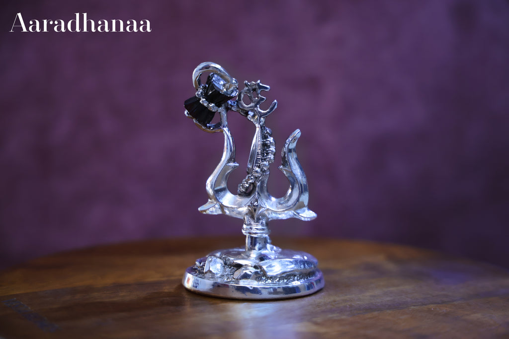 Lord Shiva Trishul with Damru - Silver Plated