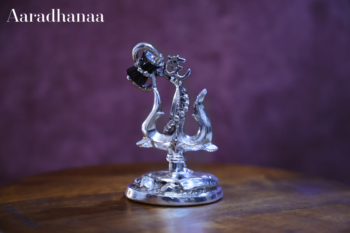 Lord Shiva Trishul with Damru - Silver Plated