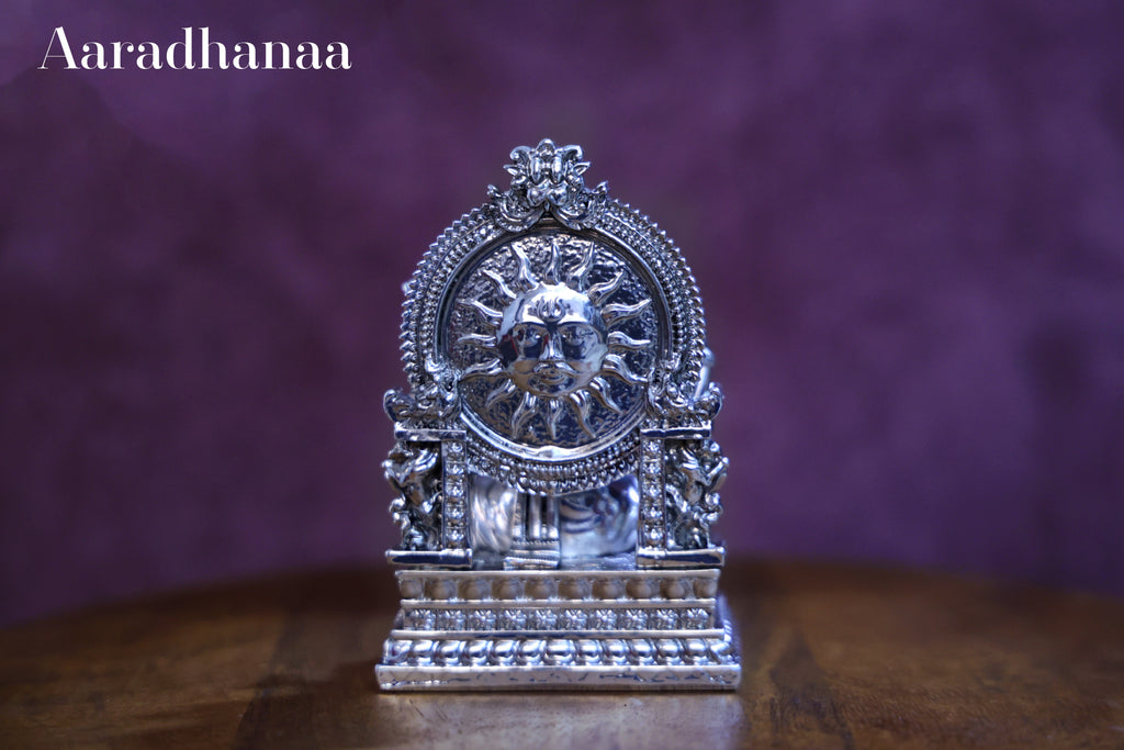 Goddess Saraswati Idol Virajman On Sinhasan - Silver Plated