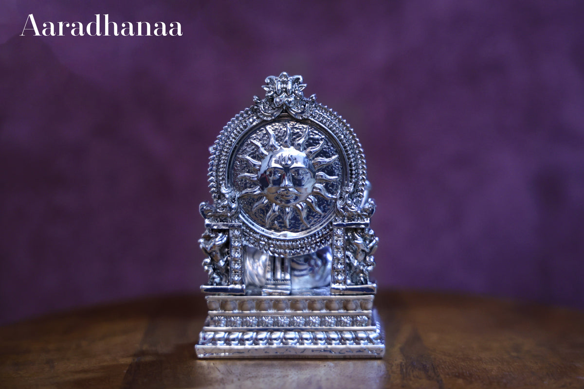 Goddess Saraswati Idol Virajman On Sinhasan - Silver Plated