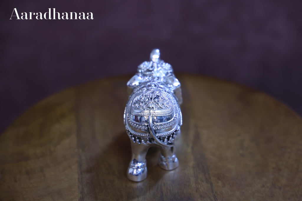 Silver Finish Decorative Elephant Statue for Home Décor, Office & Good Luck Gift