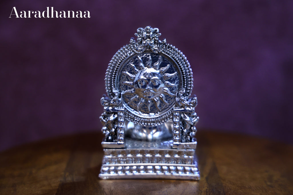 Ganesh Idol Virajman On Sinhasan - Silver Plated