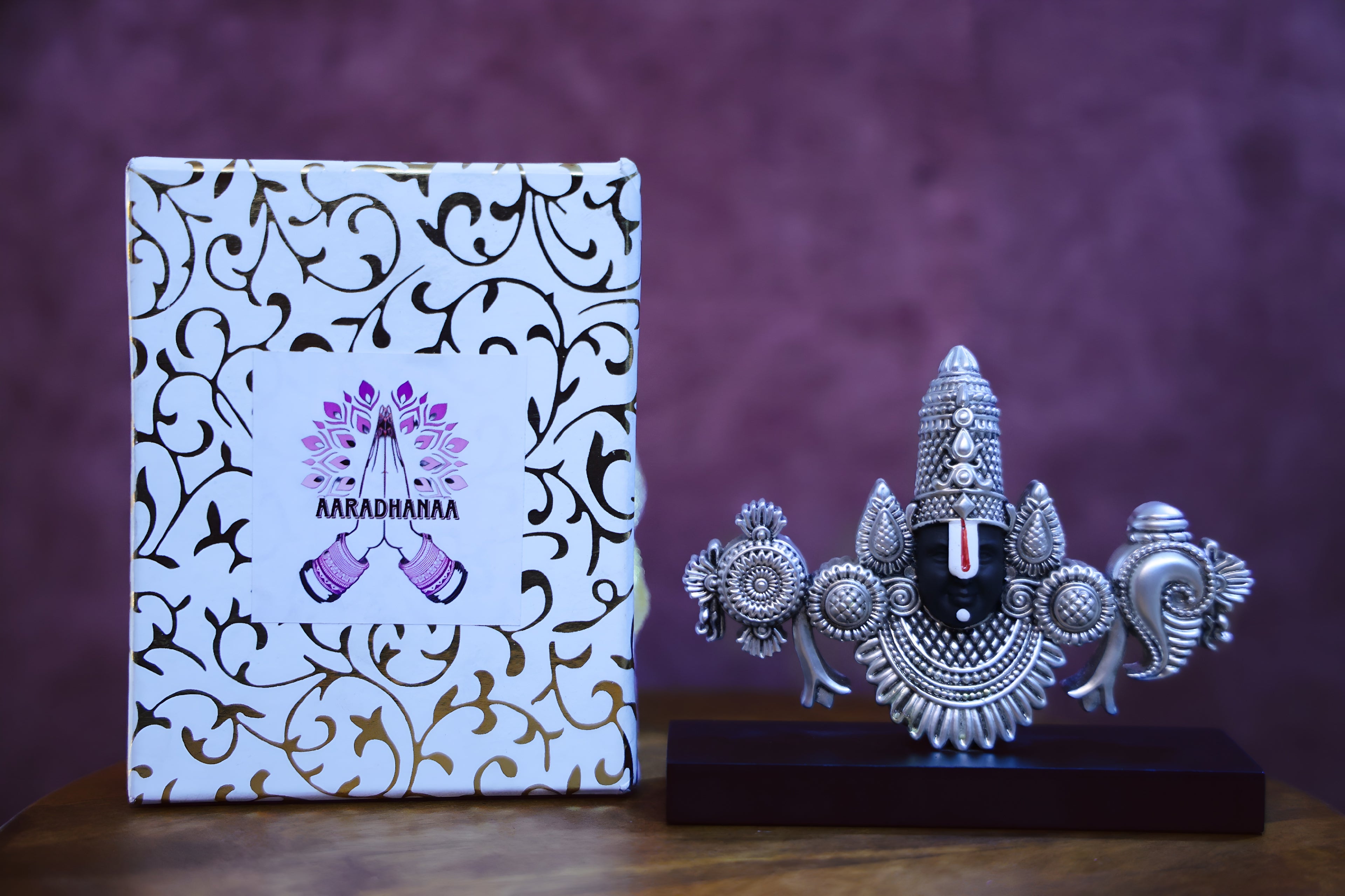 999 Pure Silver Plated Lord Balaji Face With Base God Idol