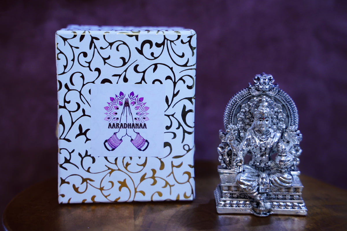 Silver Finish Goddess Saraswati Idol with Surya Arch for Home Temple & Office Décor