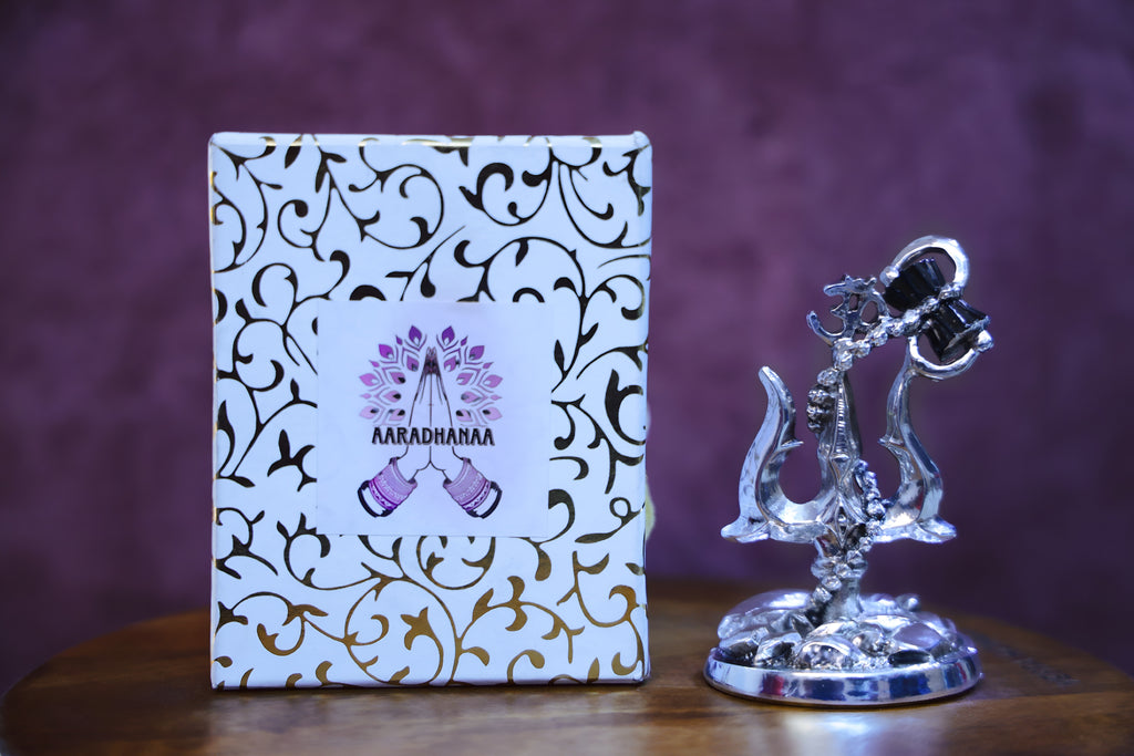 Lord Shiva Trishul with Damru - Silver Plated