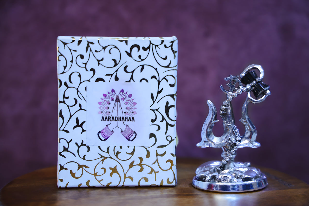 Lord Shiva Trishul with Damru - Silver Plated