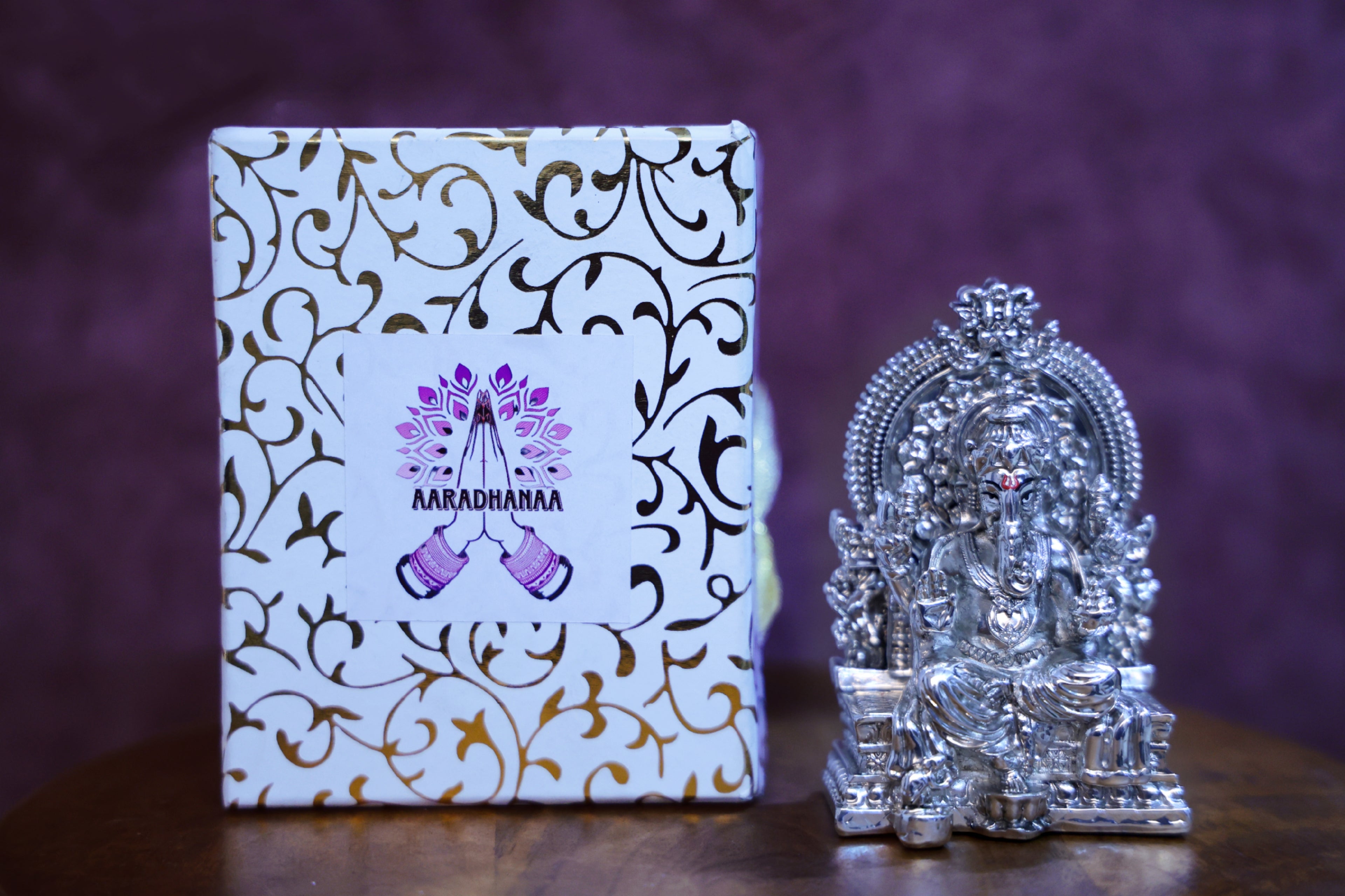 Ganesh Idol Virajman On Sinhasan - Silver Plated