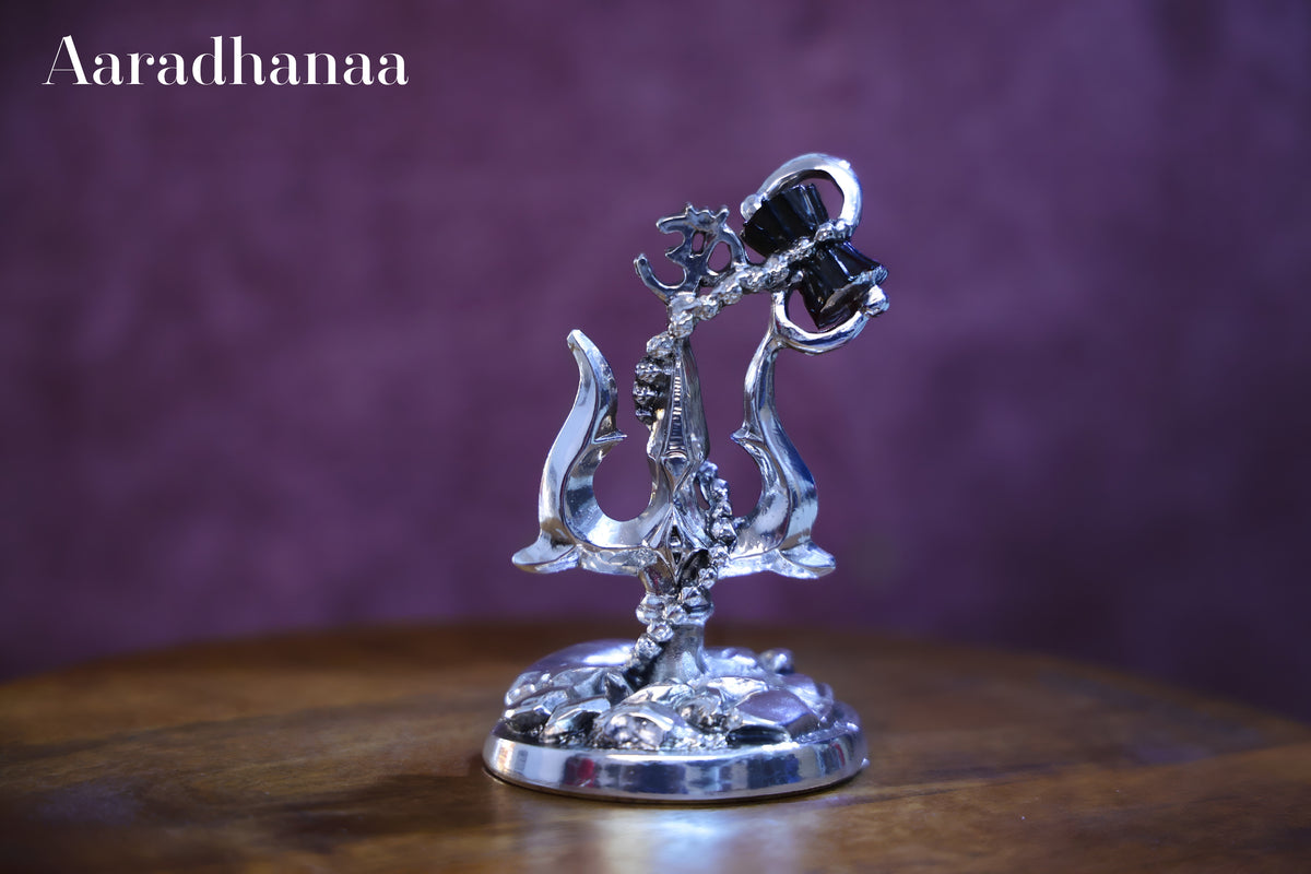Lord Shiva Trishul with Damru - Silver Plated