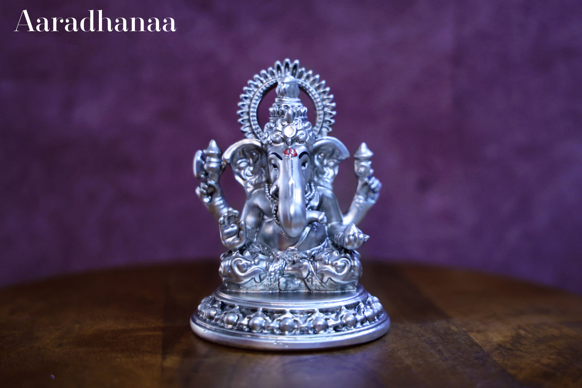 Sitting Ganesh Idol - Silver Plated