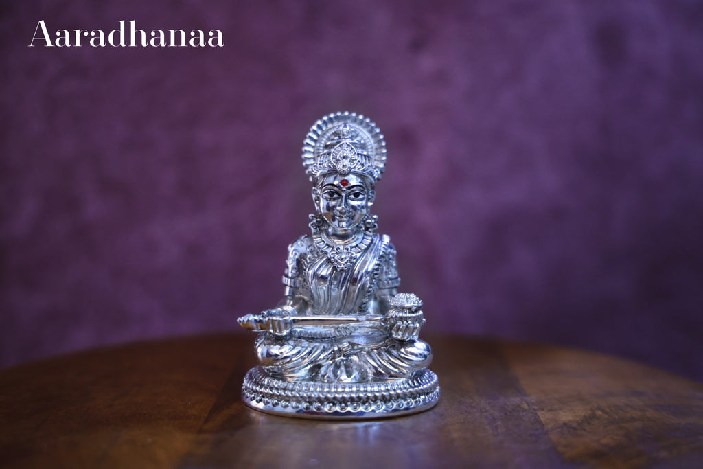 Aaradhanaa Silver Finish Goddess Annapurna Idol for Home Temple & Office Décor