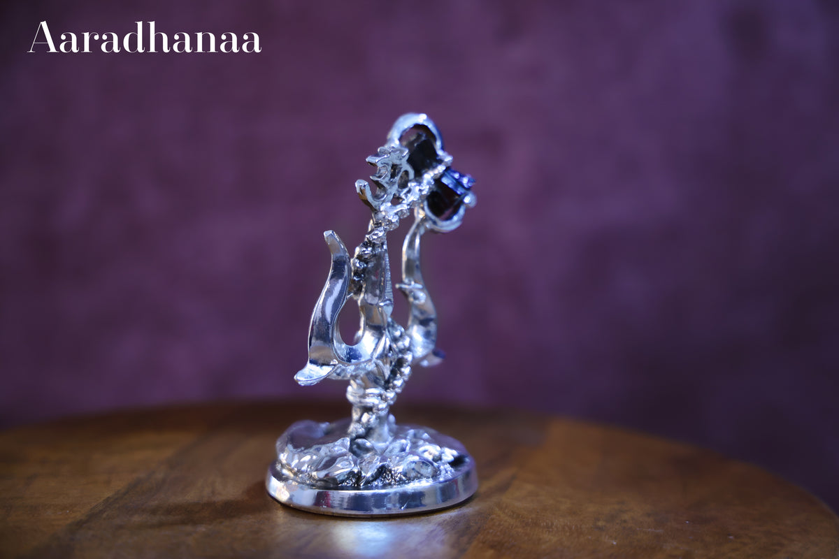 Lord Shiva Trishul with Damru - Silver Plated