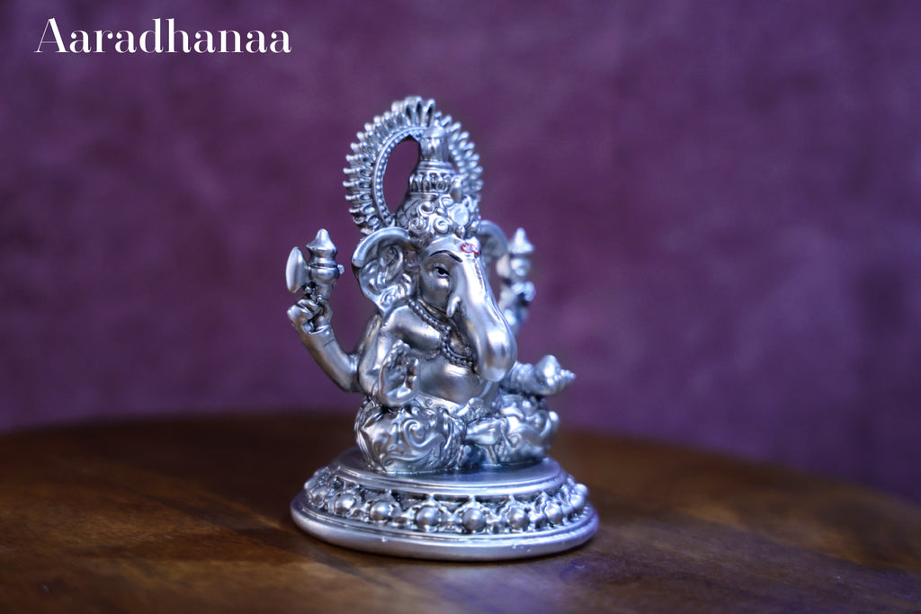 Sitting Ganesh Idol - Silver Plated