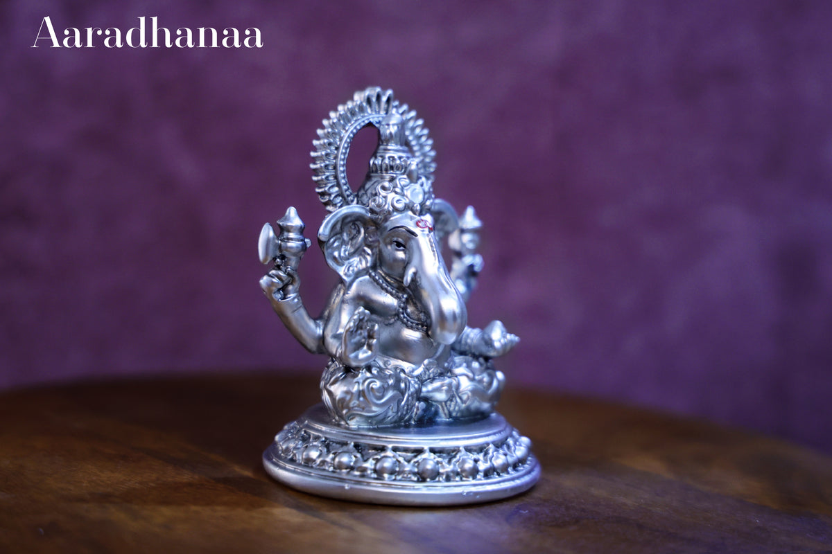 Sitting Ganesh Idol - Silver Plated