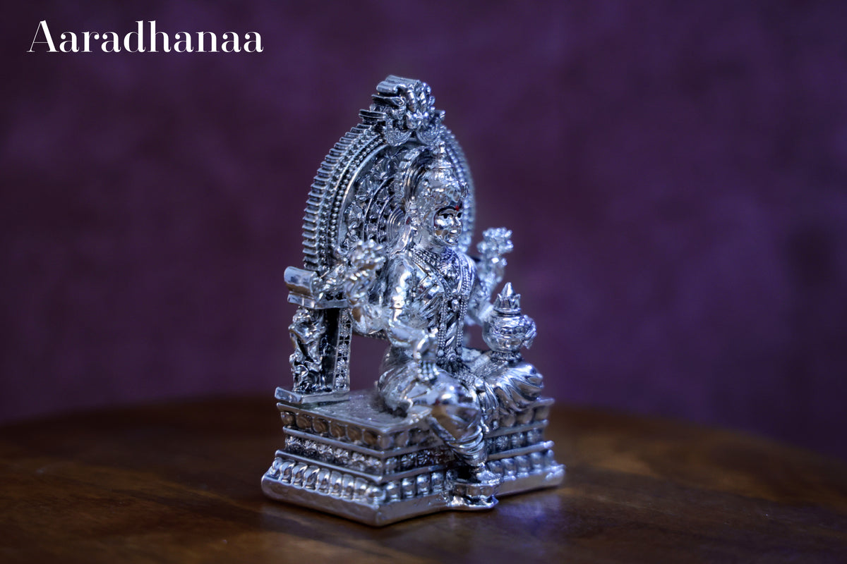 Silver Finish Goddess Saraswati Idol with Surya Arch for Home Temple & Office Décor