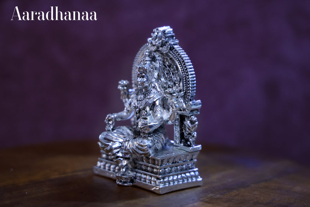 Silver Finish Goddess Saraswati Idol with Surya Arch for Home Temple & Office Décor