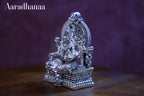 Silver Finish Goddess Saraswati Idol with Surya Arch for Home Temple & Office Décor
