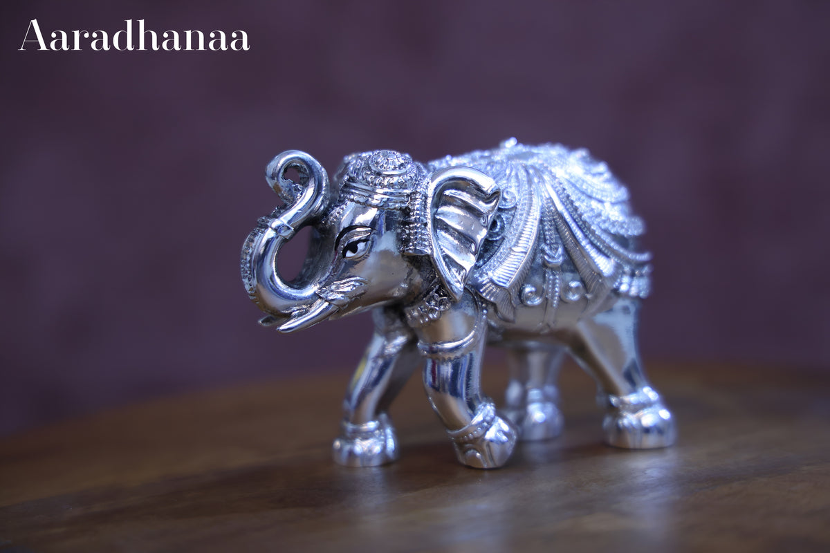 Silver Finish Decorative Elephant Statue for Home Décor, Office & Good Luck Gift