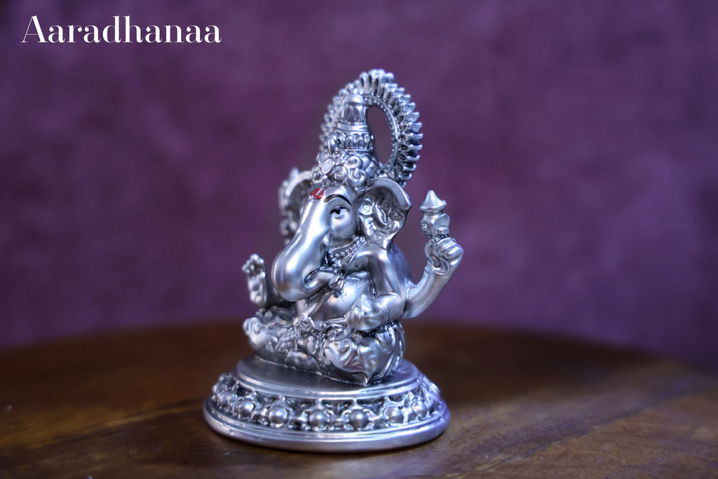 Sitting Ganesh Idol - Silver Plated